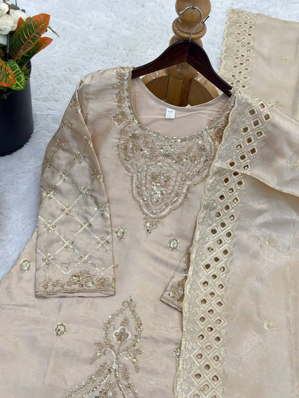 Elegant Embroidered Silk Sharara Set for Festive and Wedding Wear