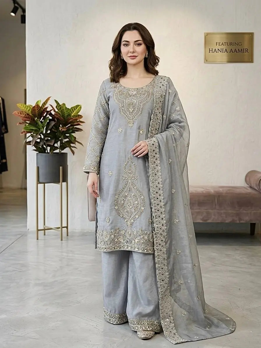 Elegant Embroidered Silk Sharara Set for Festive and Wedding Wear
