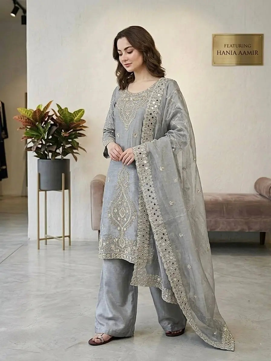 Elegant Embroidered Silk Sharara Set for Festive and Wedding Wear