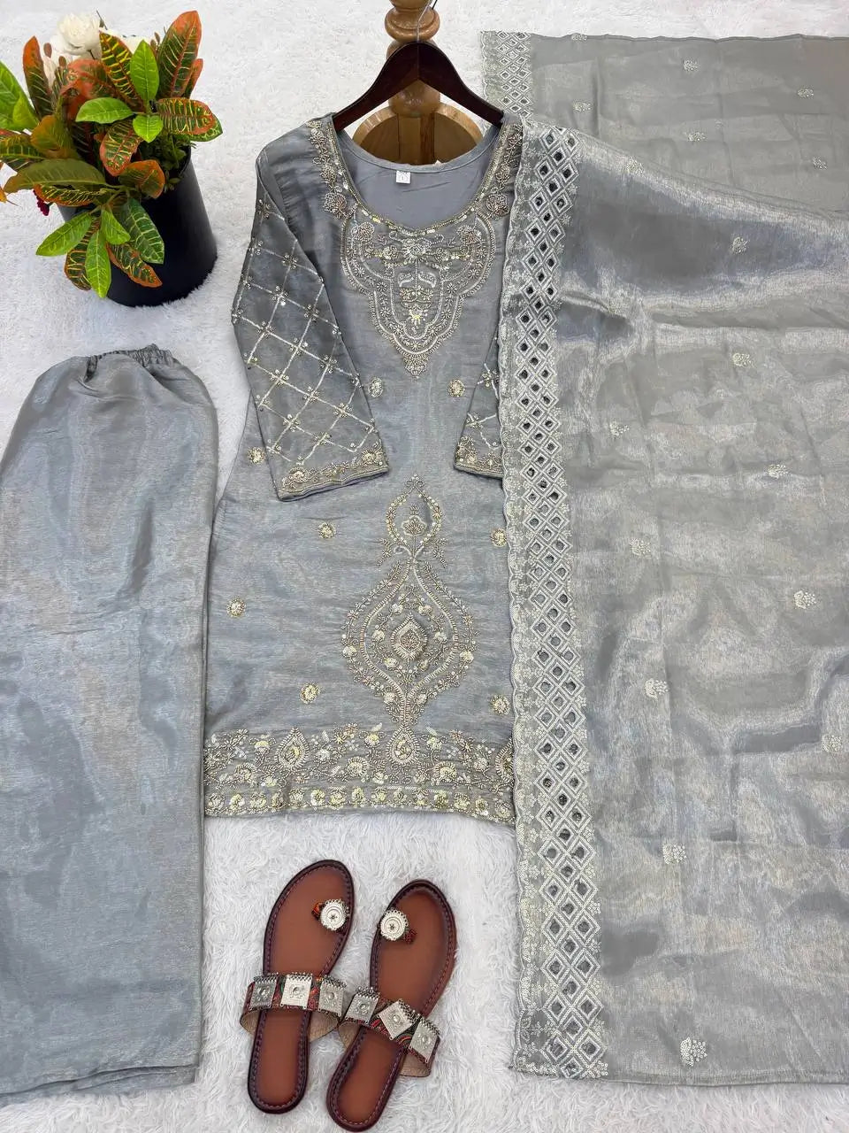 Elegant Embroidered Silk Sharara Set for Festive and Wedding Wear
