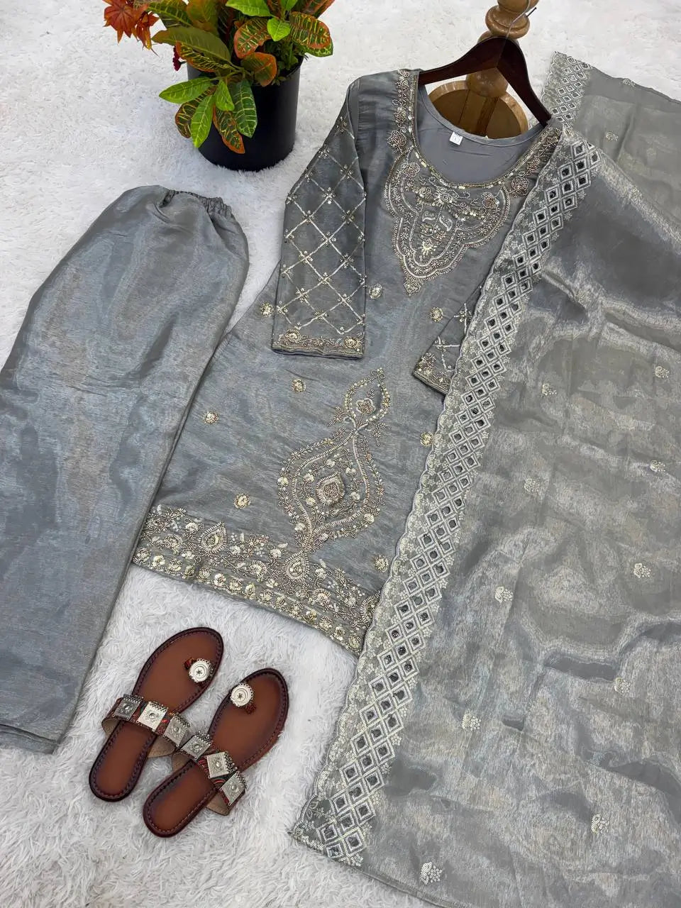 Elegant Embroidered Silk Sharara Set for Festive and Wedding Wear
