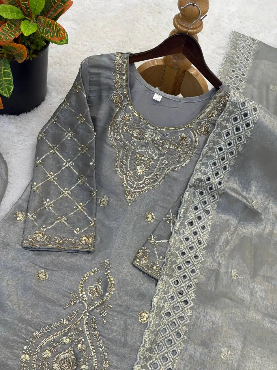 Elegant Embroidered Silk Sharara Set for Festive and Wedding Wear