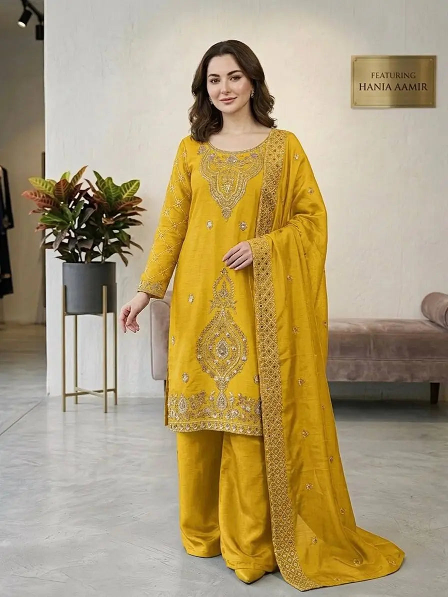 Elegant Embroidered Silk Sharara Set for Festive and Wedding Wear