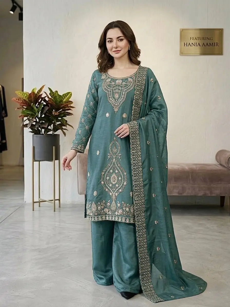 Elegant Embroidered Silk Sharara Set for Festive and Wedding Wear