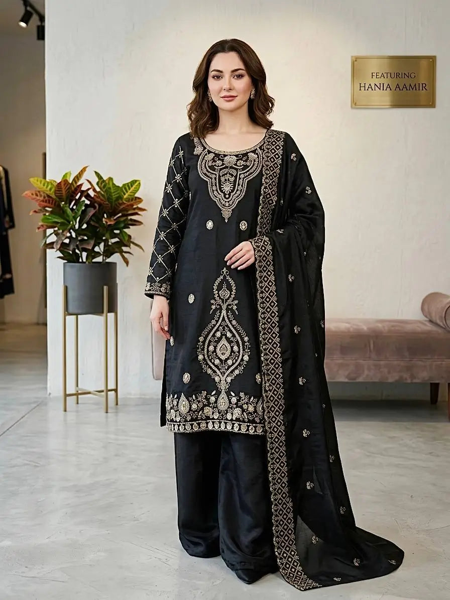 Elegant Embroidered Silk Sharara Set for Festive and Wedding Wear