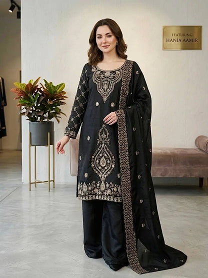 Elegant Embroidered Silk Sharara Set for Festive and Wedding Wear