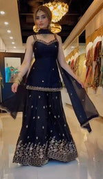 Elegant Embroidered Silk Sharara Suit Set for Wedding and Festive Wear