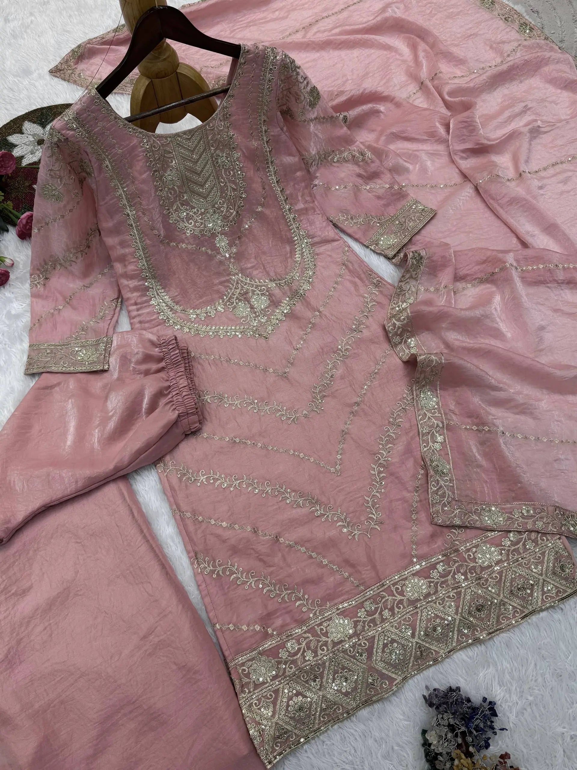Elegant Embroidered Silk Suit Set for Festive and Wedding Wear