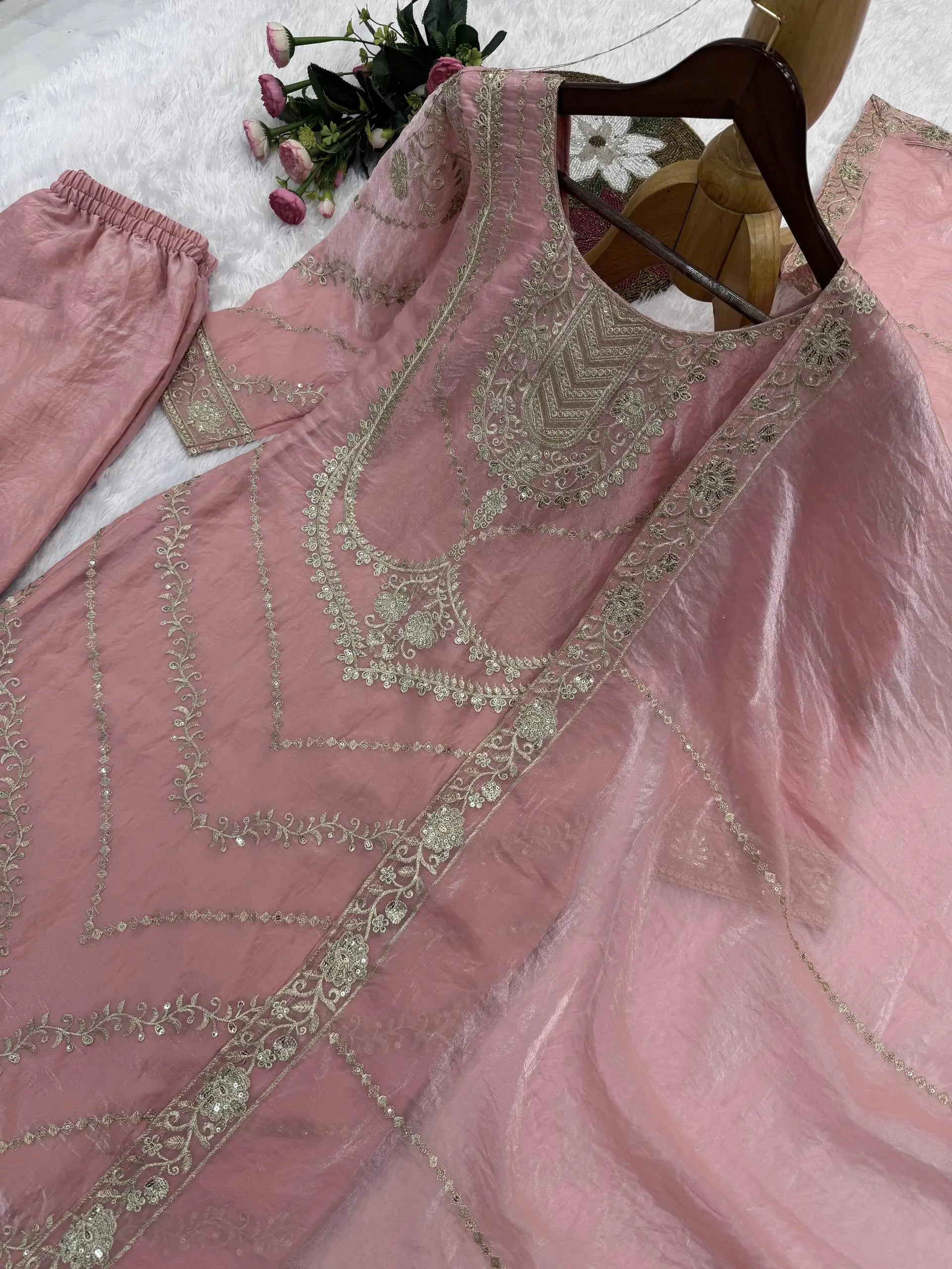 Elegant Embroidered Silk Suit Set for Festive and Wedding Wear