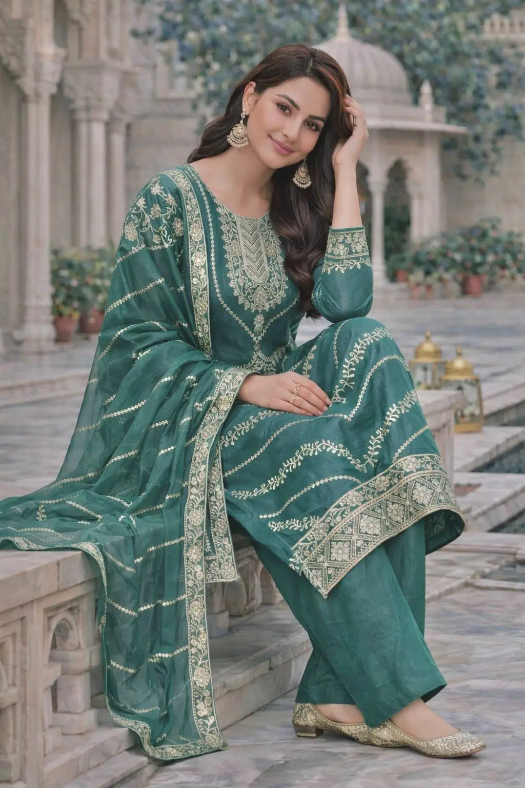 Elegant Embroidered Silk Suit Set for Festive and Wedding Wear