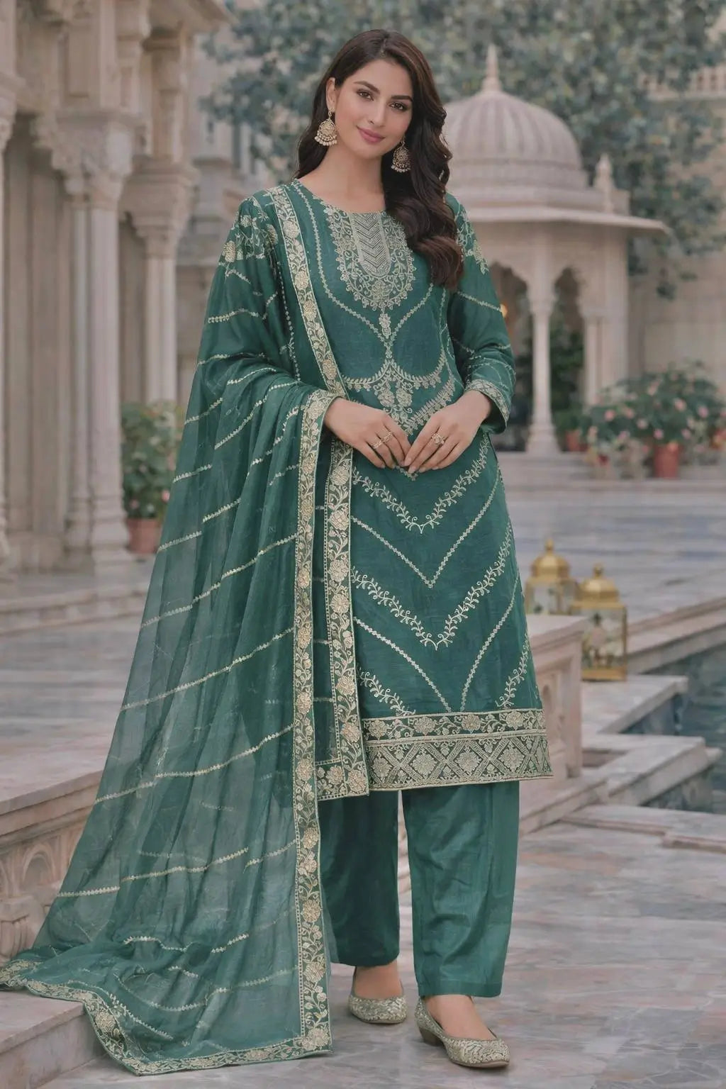 Elegant Embroidered Silk Suit Set for Festive and Wedding Wear