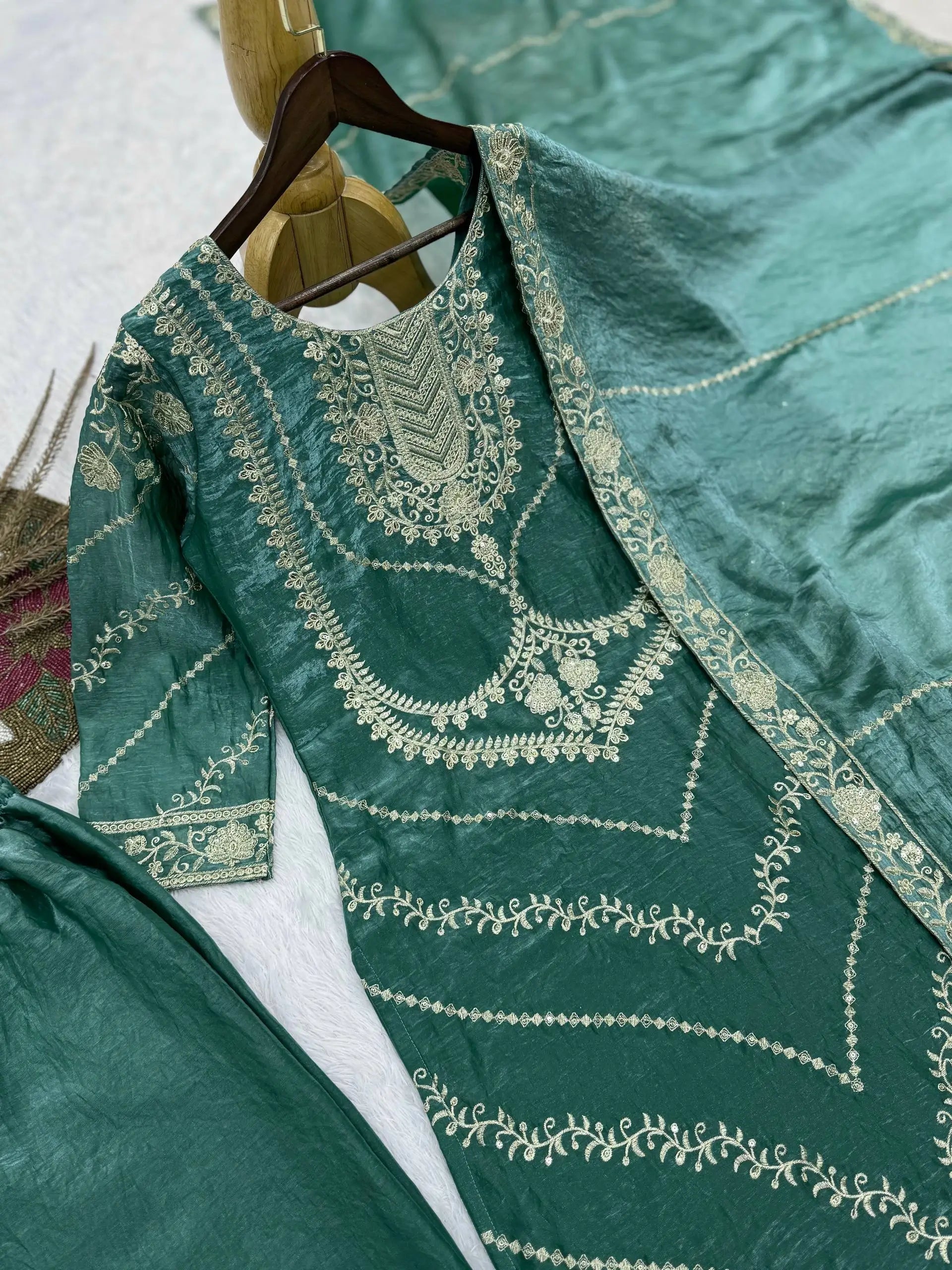 Elegant Embroidered Silk Suit Set for Festive and Wedding Wear