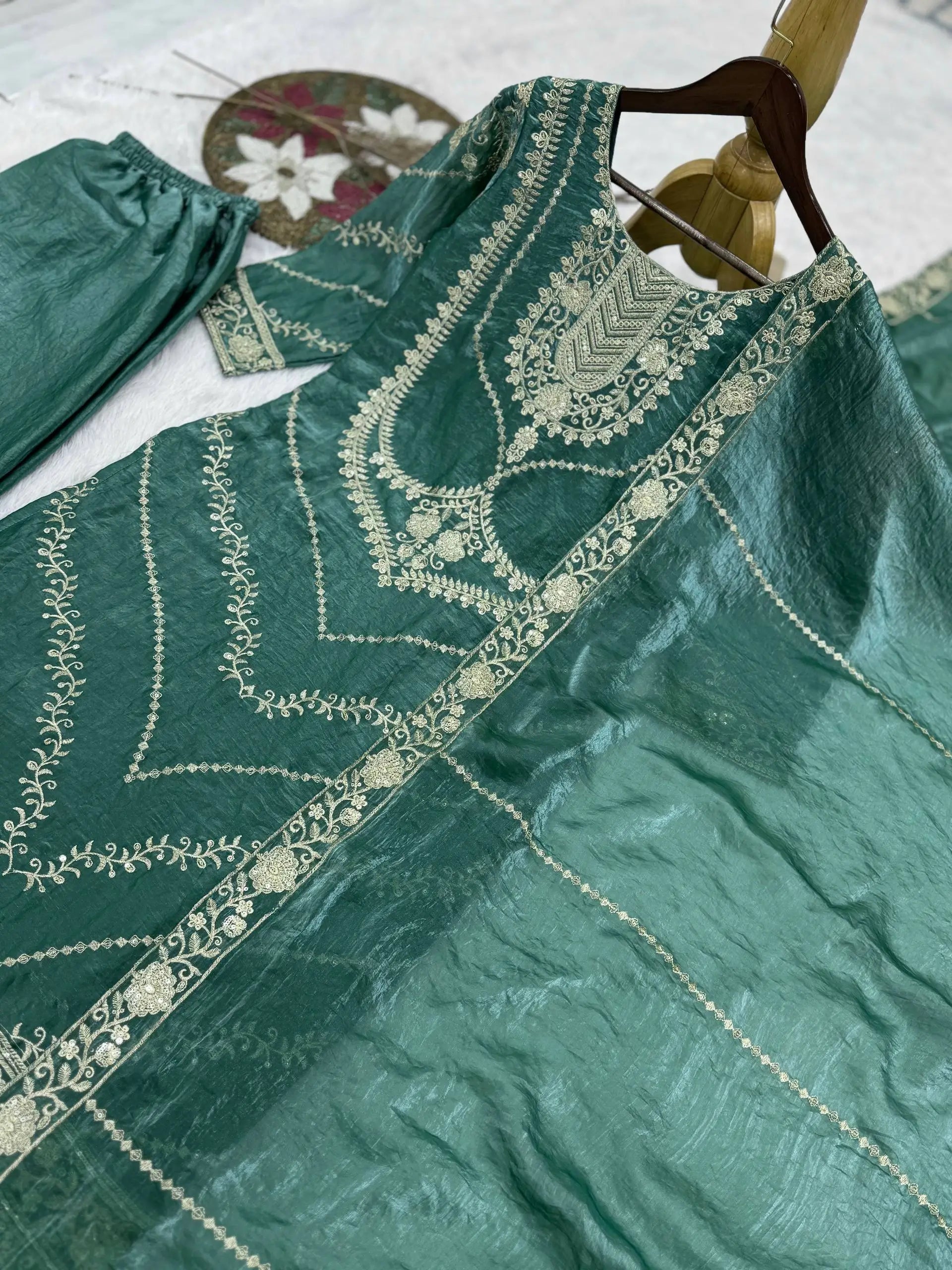 Elegant Embroidered Silk Suit Set for Festive and Wedding Wear