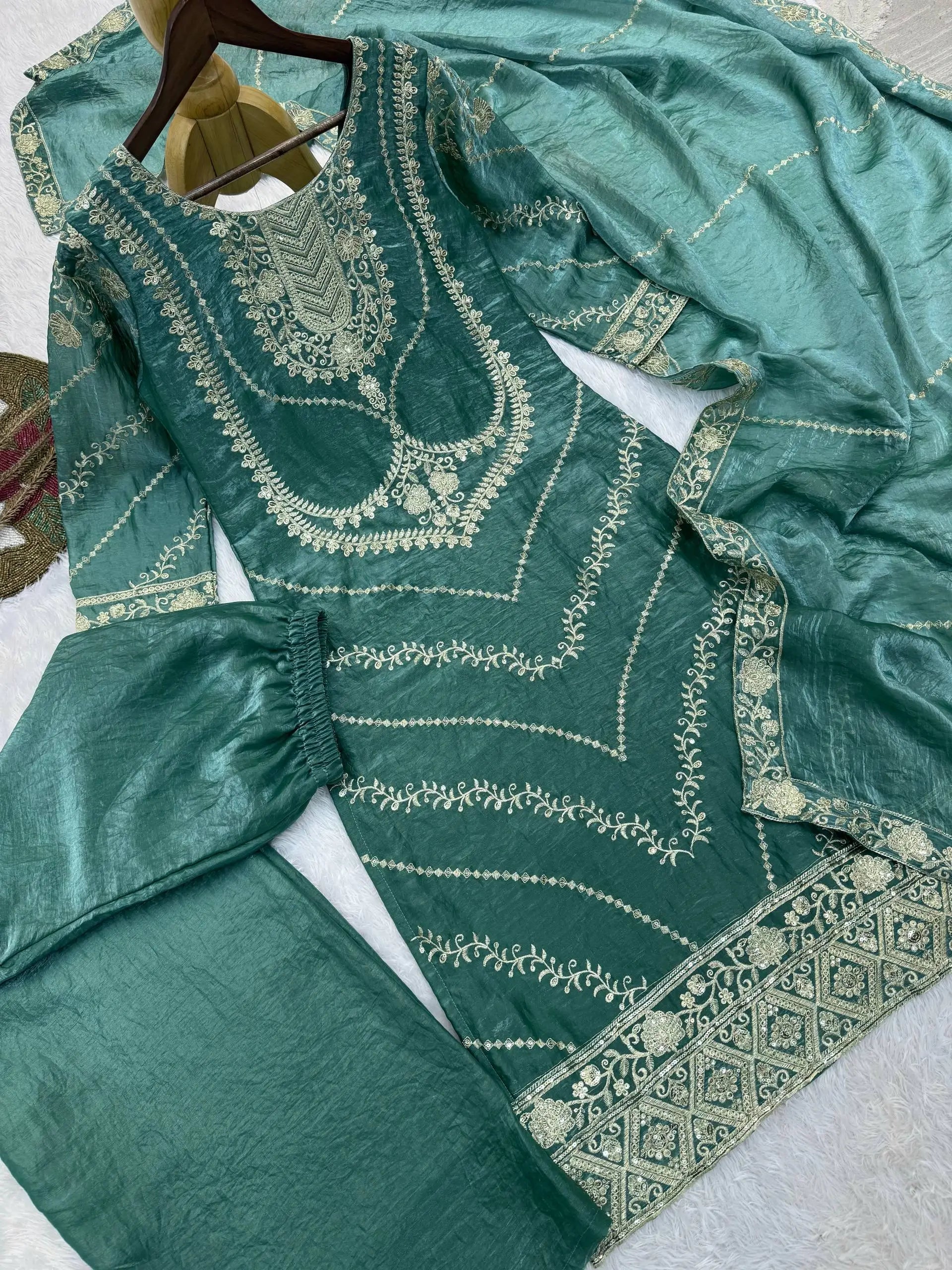 Elegant Embroidered Silk Suit Set for Festive and Wedding Wear
