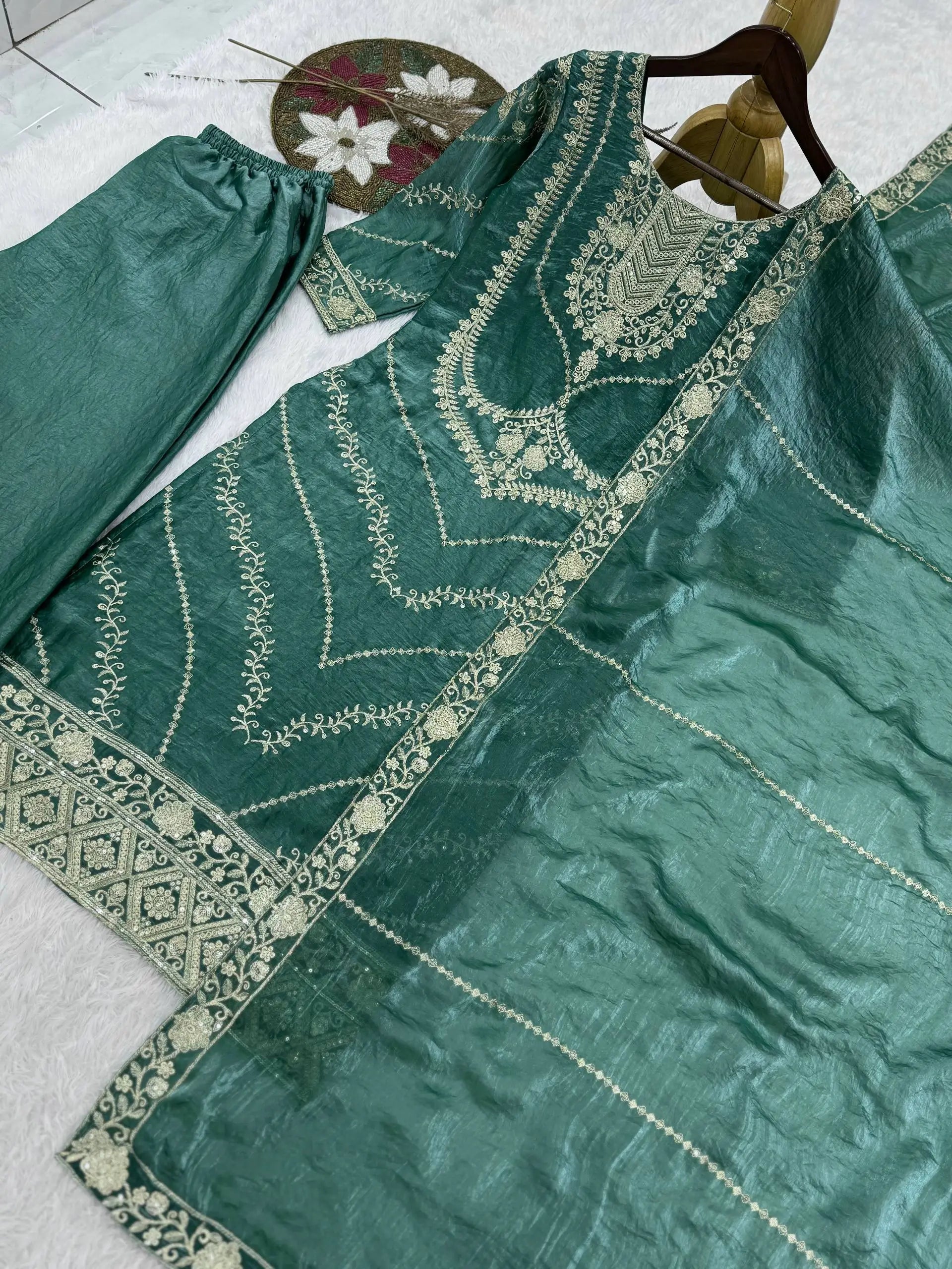 Elegant Embroidered Silk Suit Set for Festive and Wedding Wear