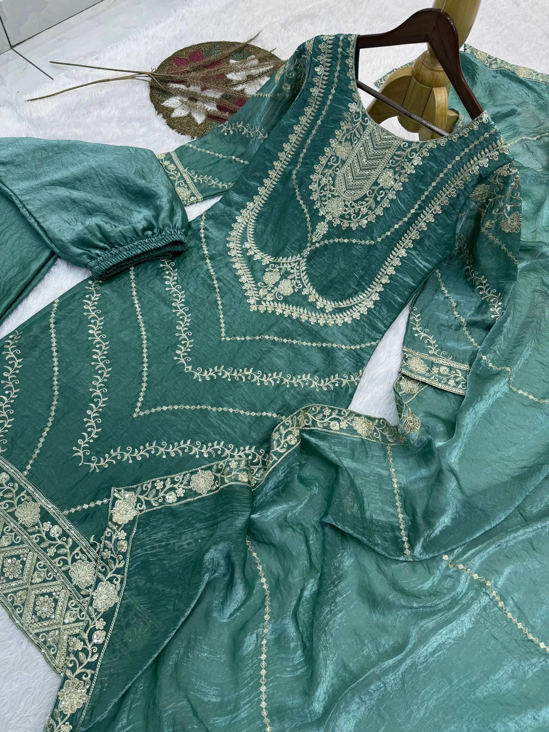 Elegant Embroidered Silk Suit Set for Festive and Wedding Wear