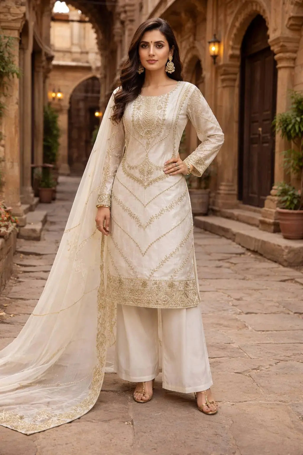 Elegant Embroidered Silk Suit Set for Festive and Wedding Wear
