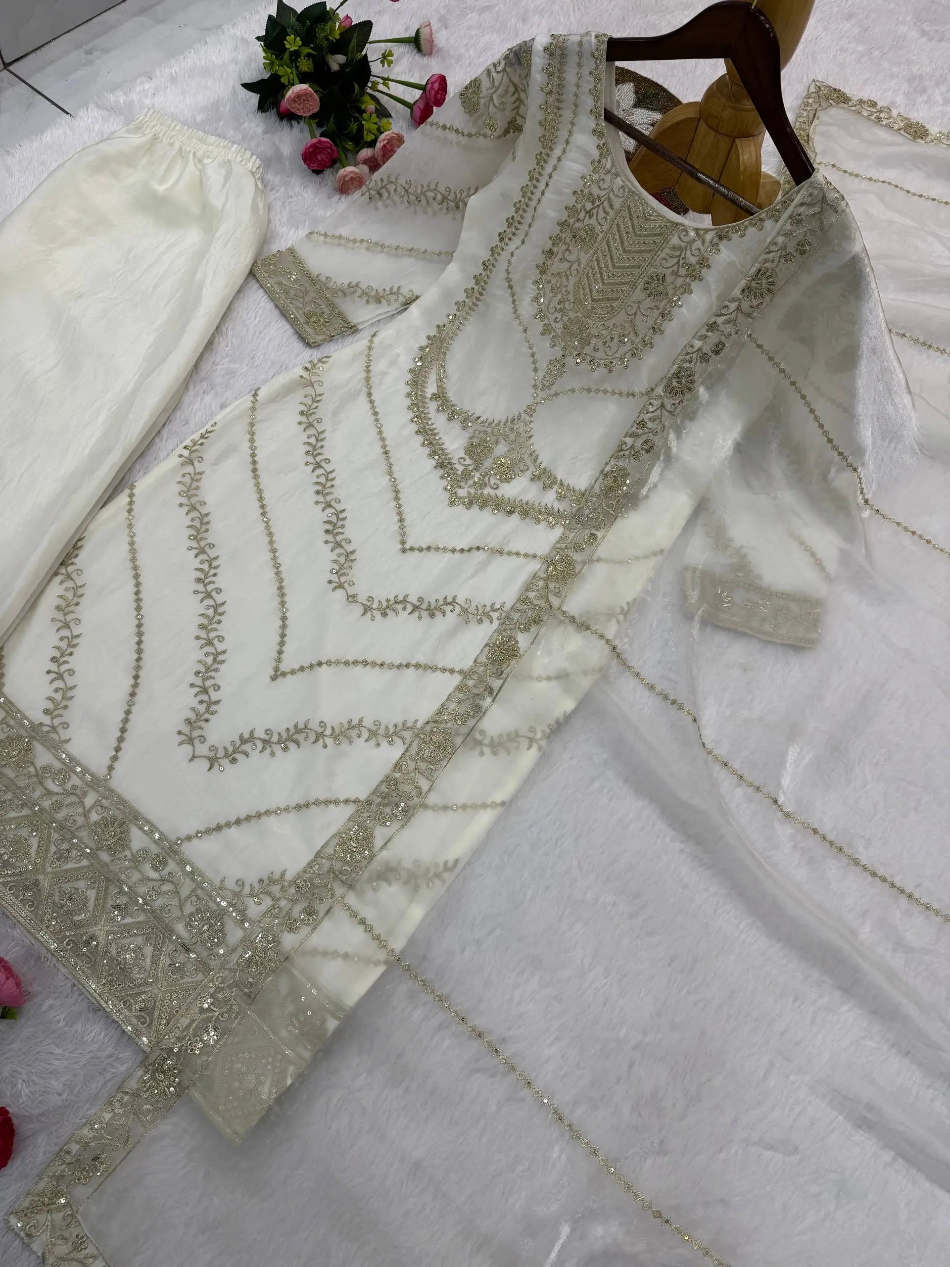 Elegant Embroidered Silk Suit Set for Festive and Wedding Wear