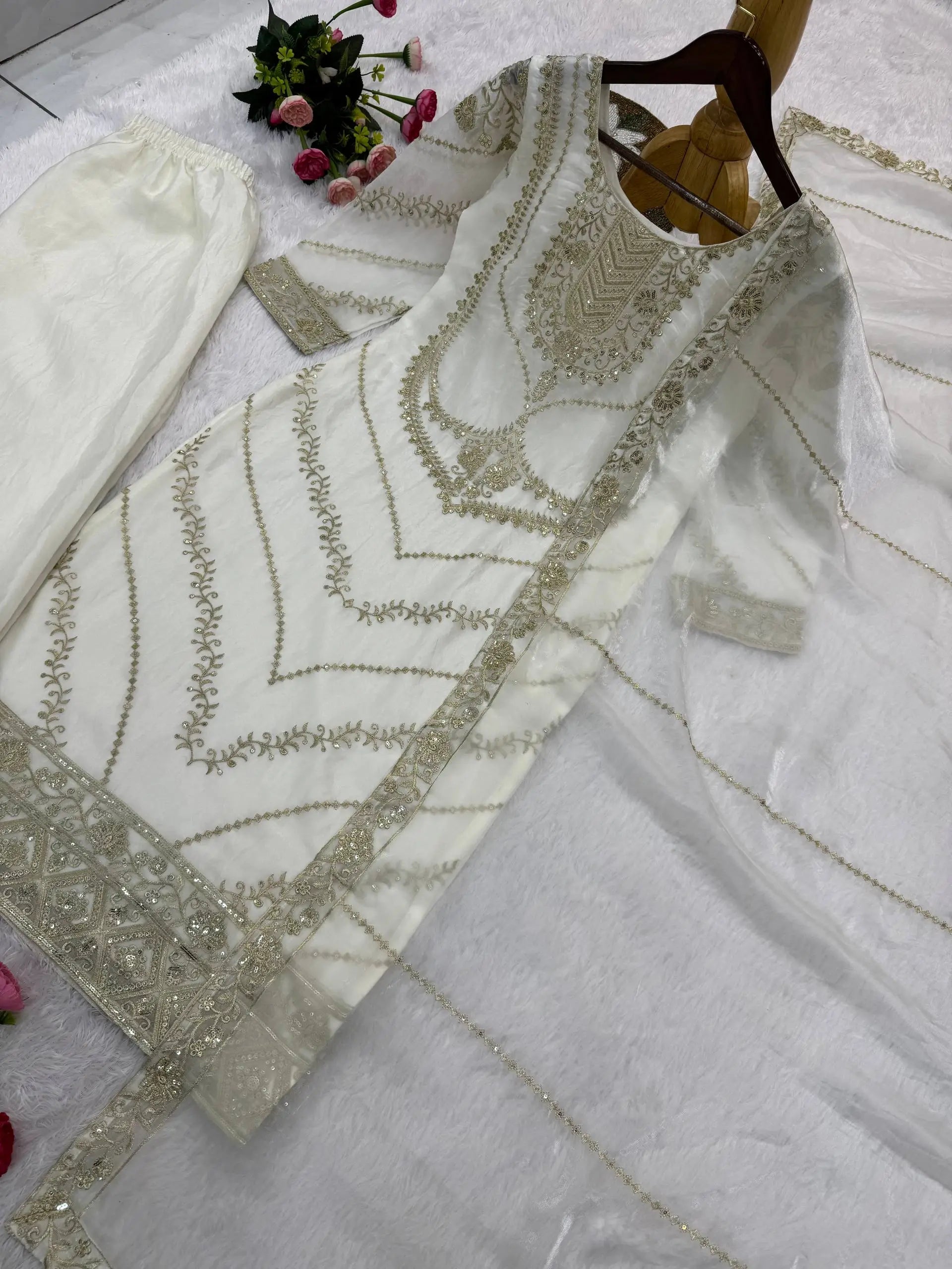 Elegant Embroidered Silk Suit Set for Festive and Wedding Wear