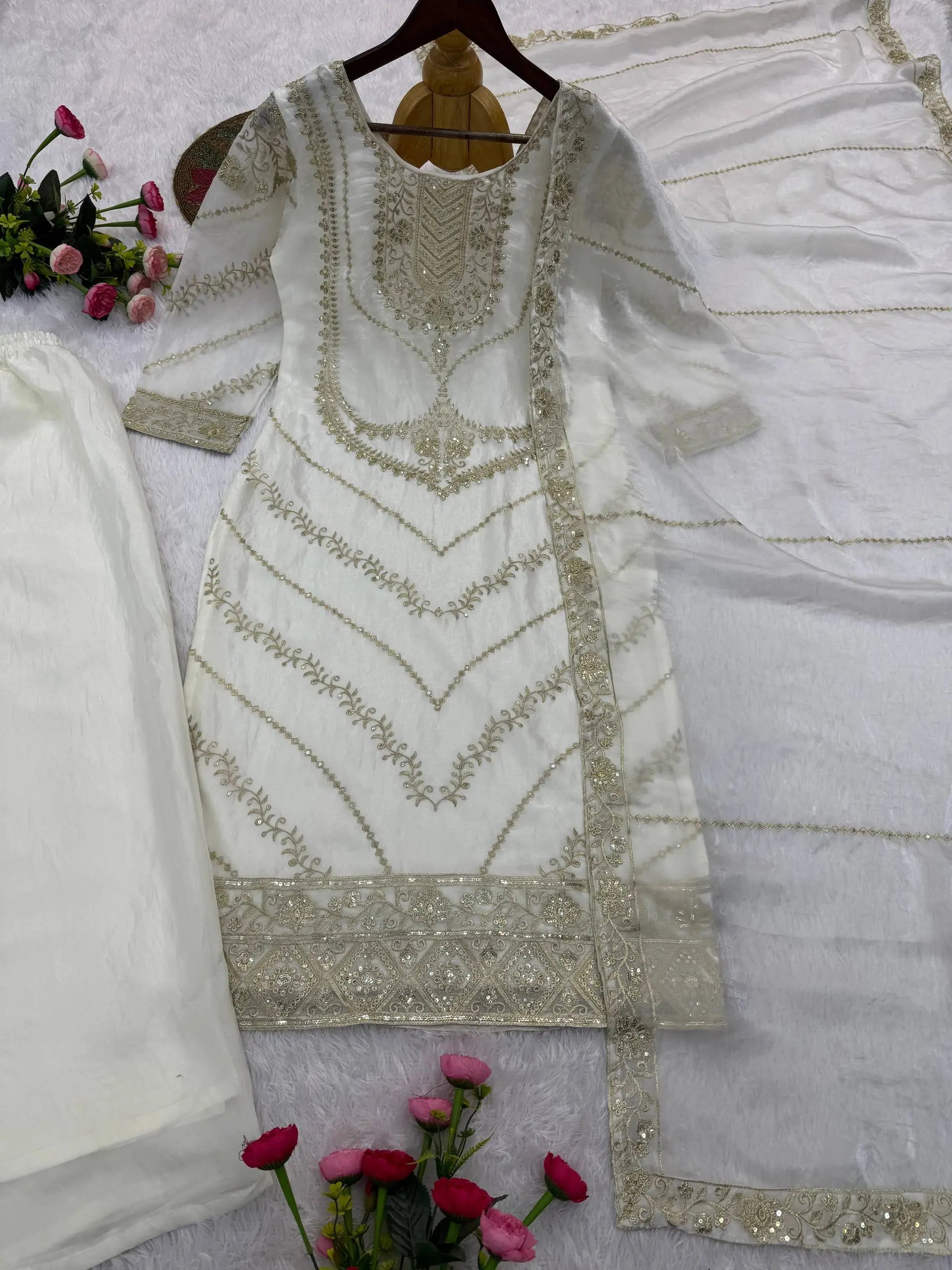 Elegant Embroidered Silk Suit Set for Festive and Wedding Wear