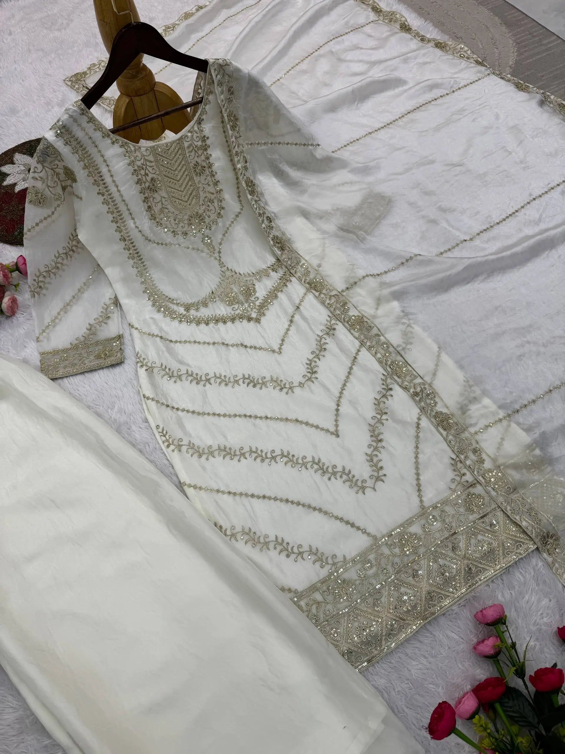 Elegant Embroidered Silk Suit Set for Festive and Wedding Wear