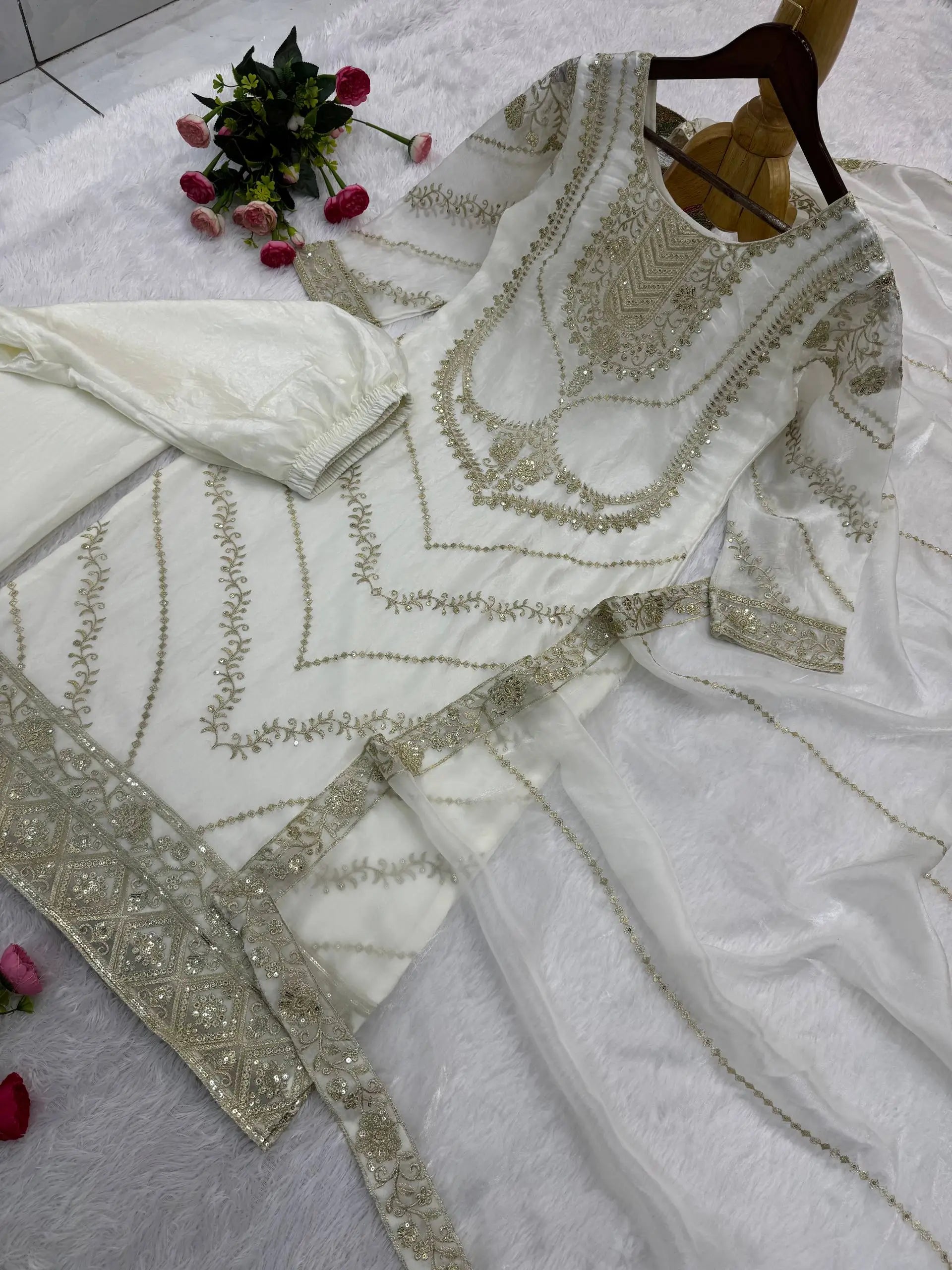 Elegant Embroidered Silk Suit Set for Festive and Wedding Wear