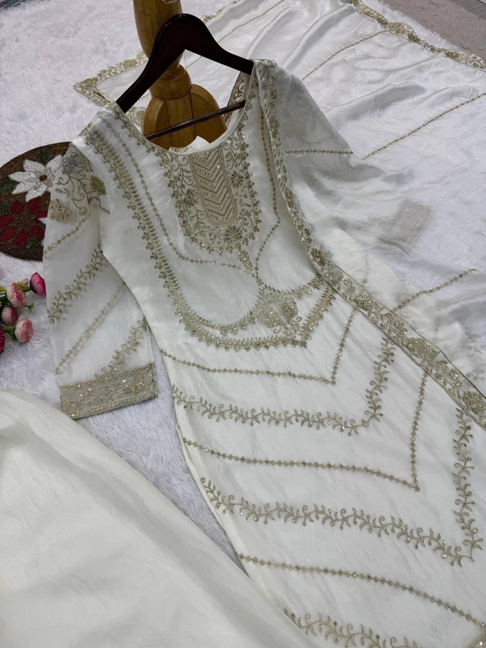 Elegant Embroidered Silk Suit Set for Festive and Wedding Wear