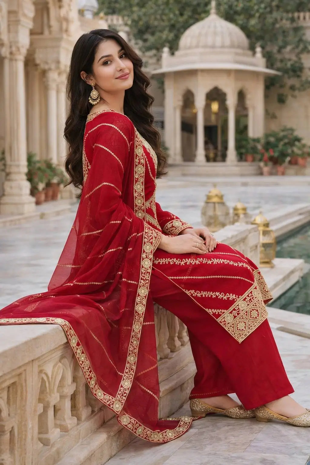 Elegant Embroidered Silk Suit Set for Festive and Wedding Wear