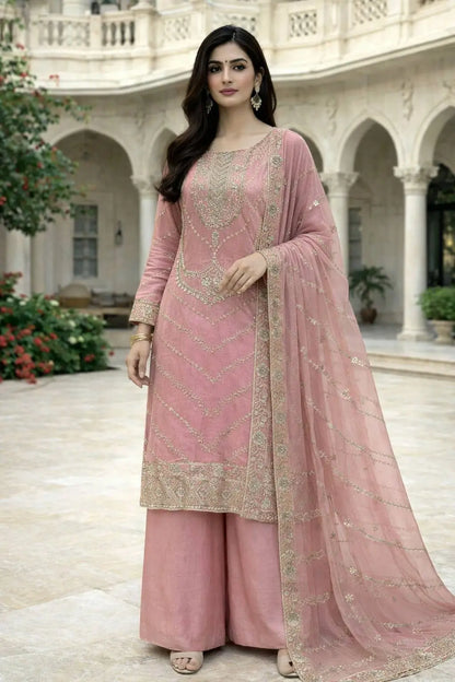 Elegant Embroidered Silk Suit Set for Festive and Wedding Wear