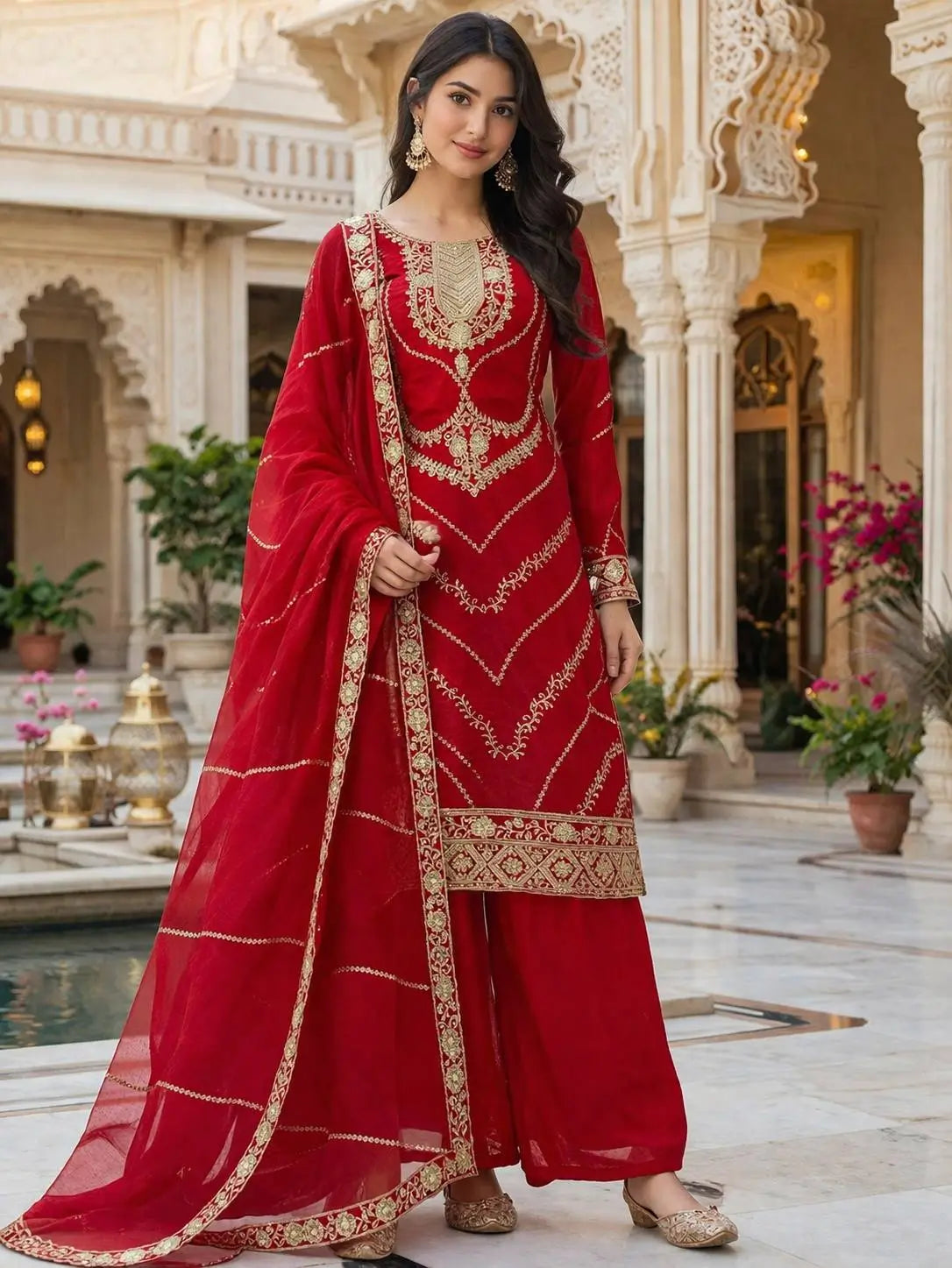 Elegant Embroidered Silk Suit Set for Festive and Wedding Wear