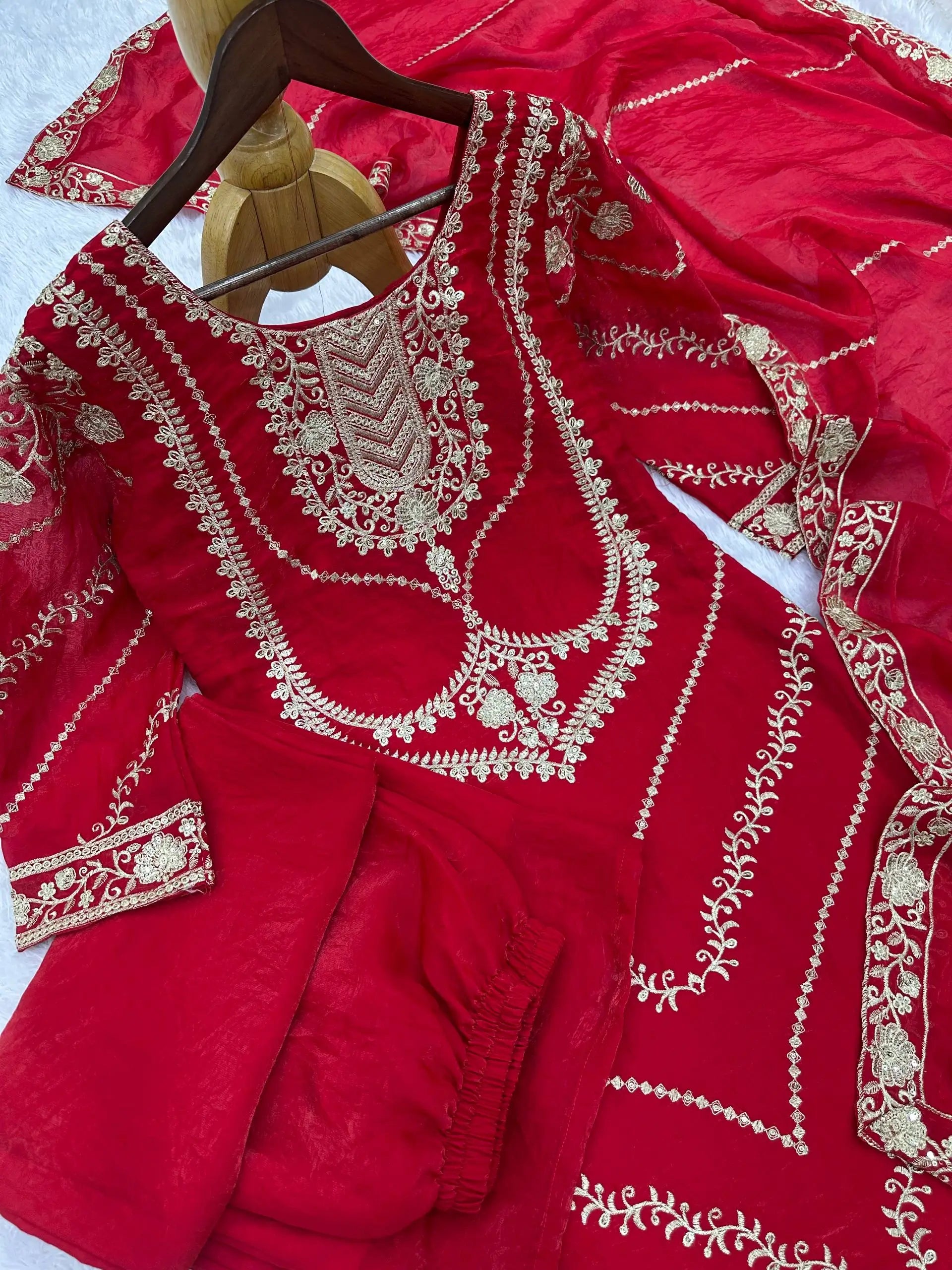 Elegant Embroidered Silk Suit Set for Festive and Wedding Wear