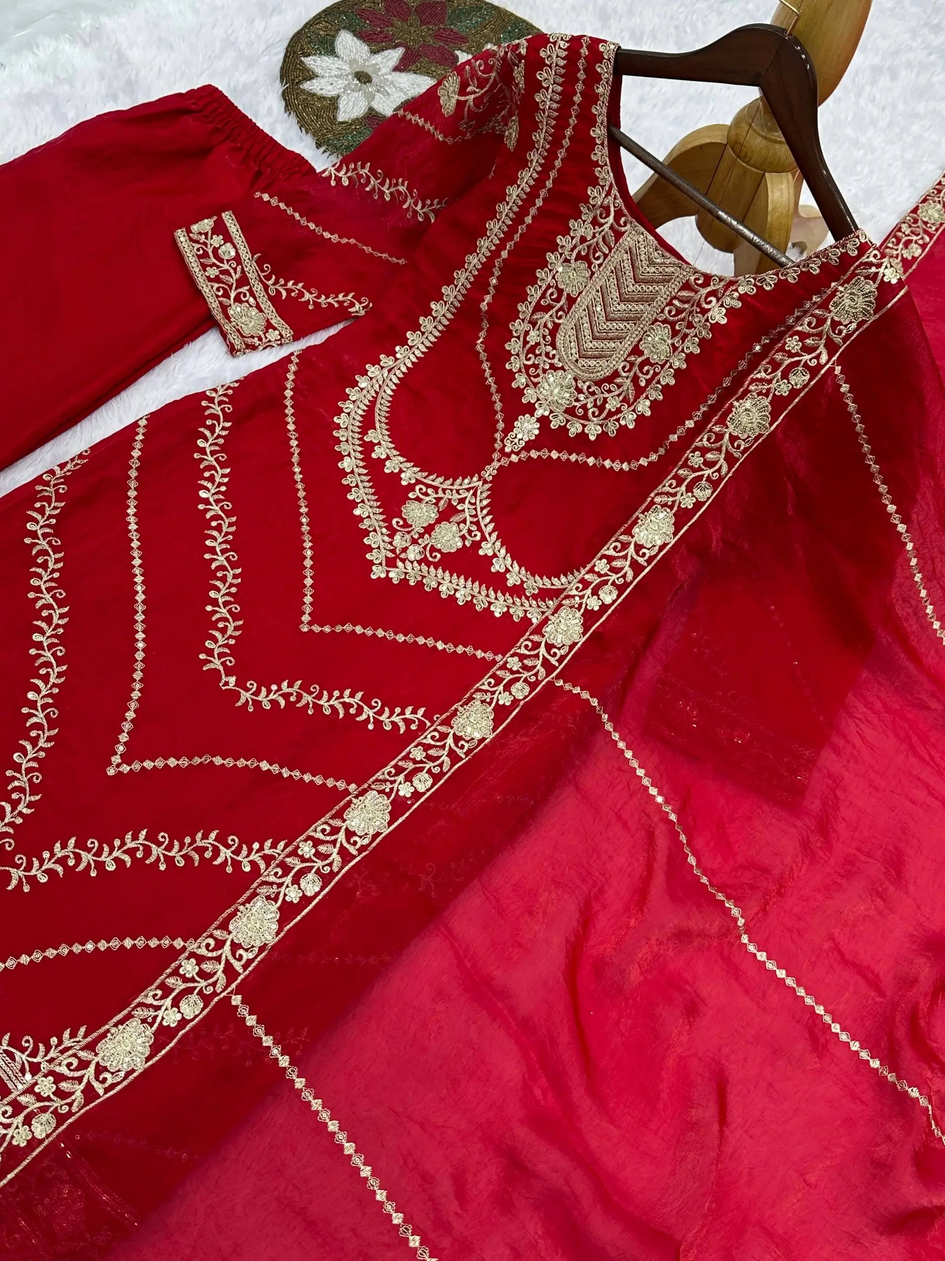 Elegant Embroidered Silk Suit Set for Festive and Wedding Wear