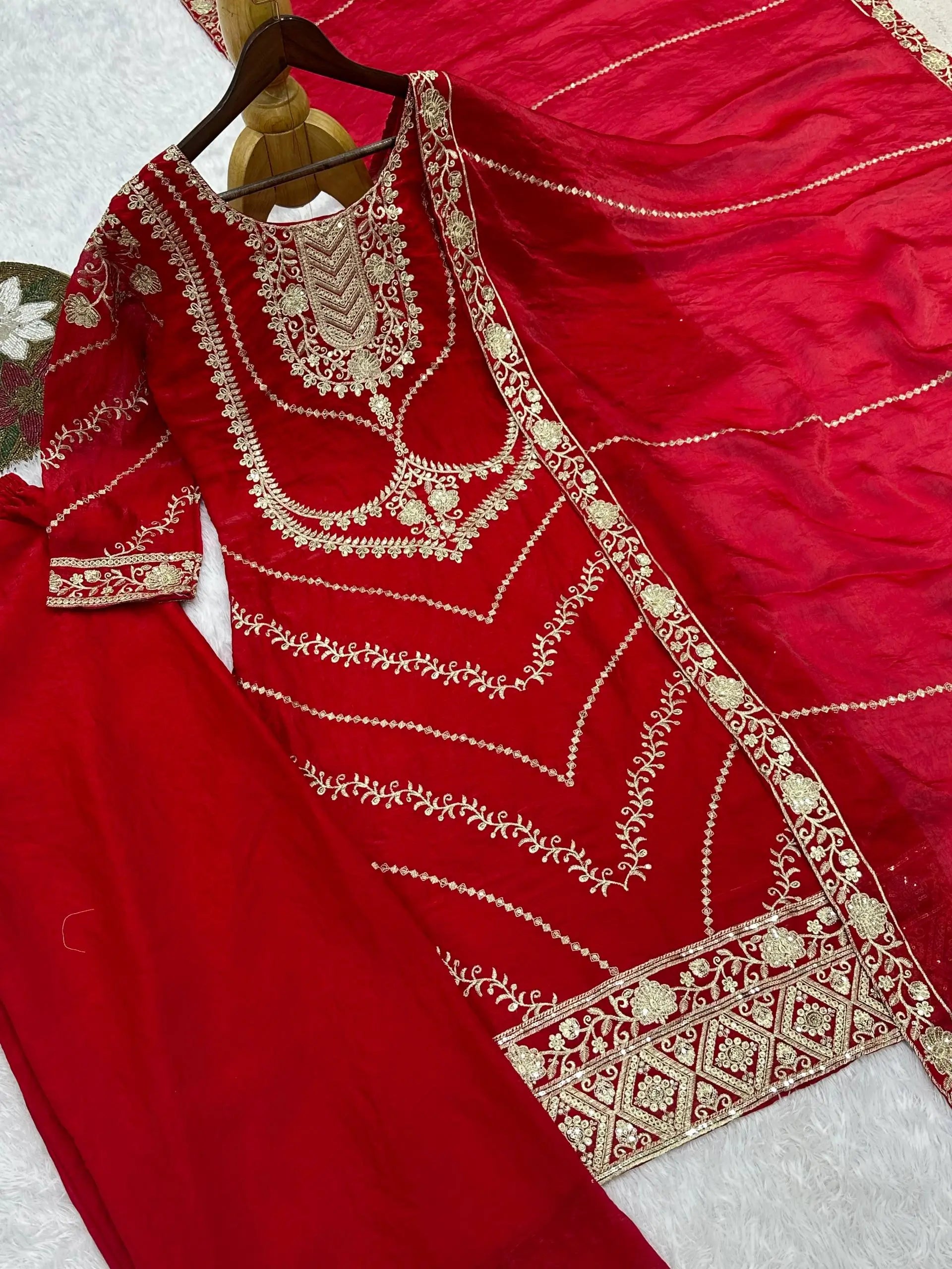 Elegant Embroidered Silk Suit Set for Festive and Wedding Wear