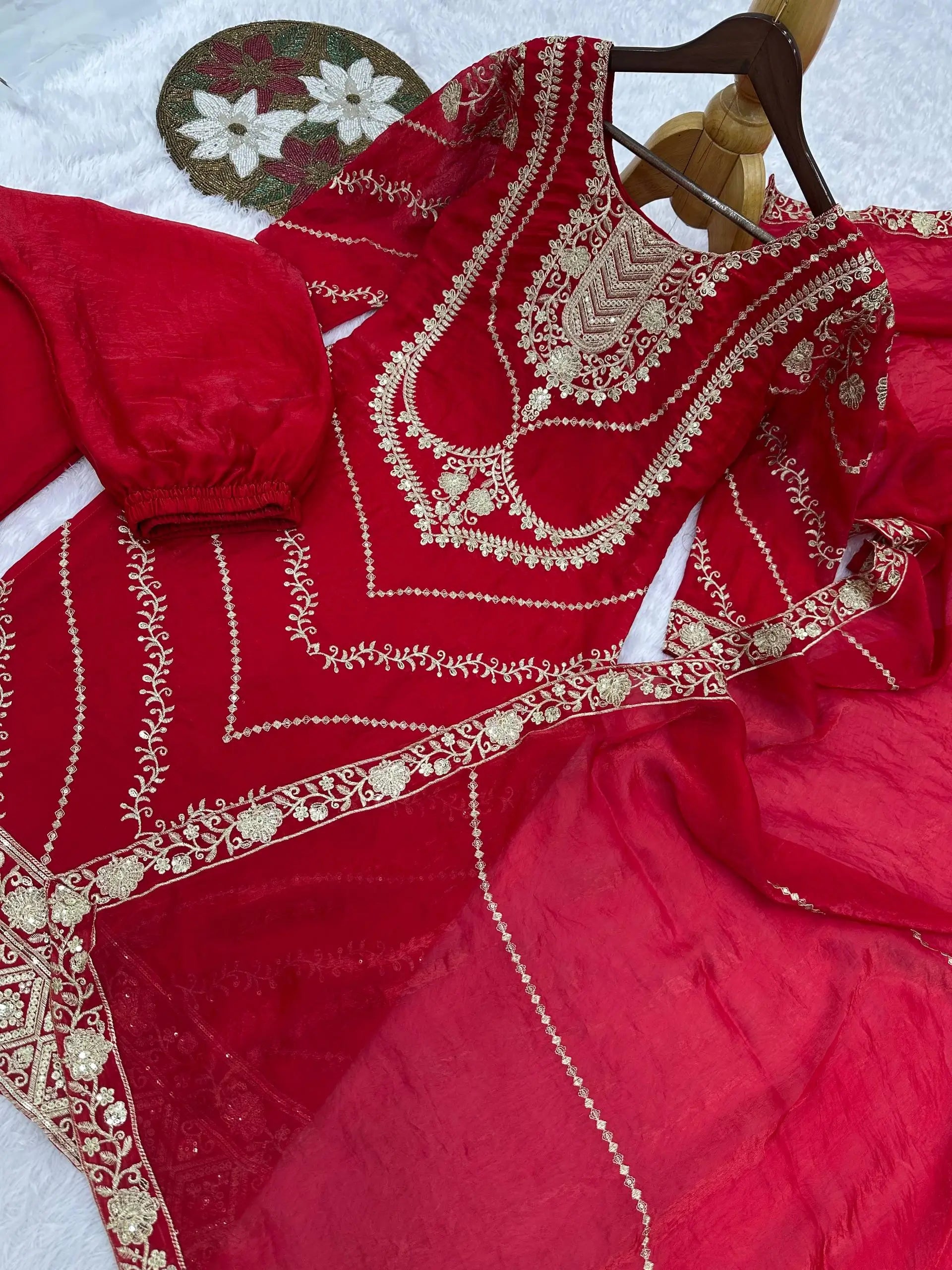 Elegant Embroidered Silk Suit Set for Festive and Wedding Wear