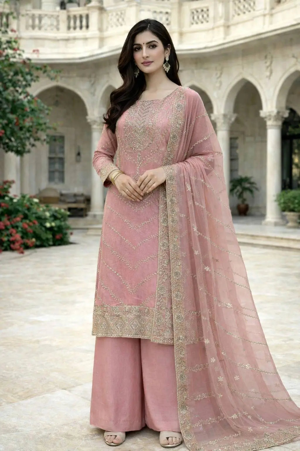 Elegant Embroidered Silk Suit Set for Festive and Wedding Wear