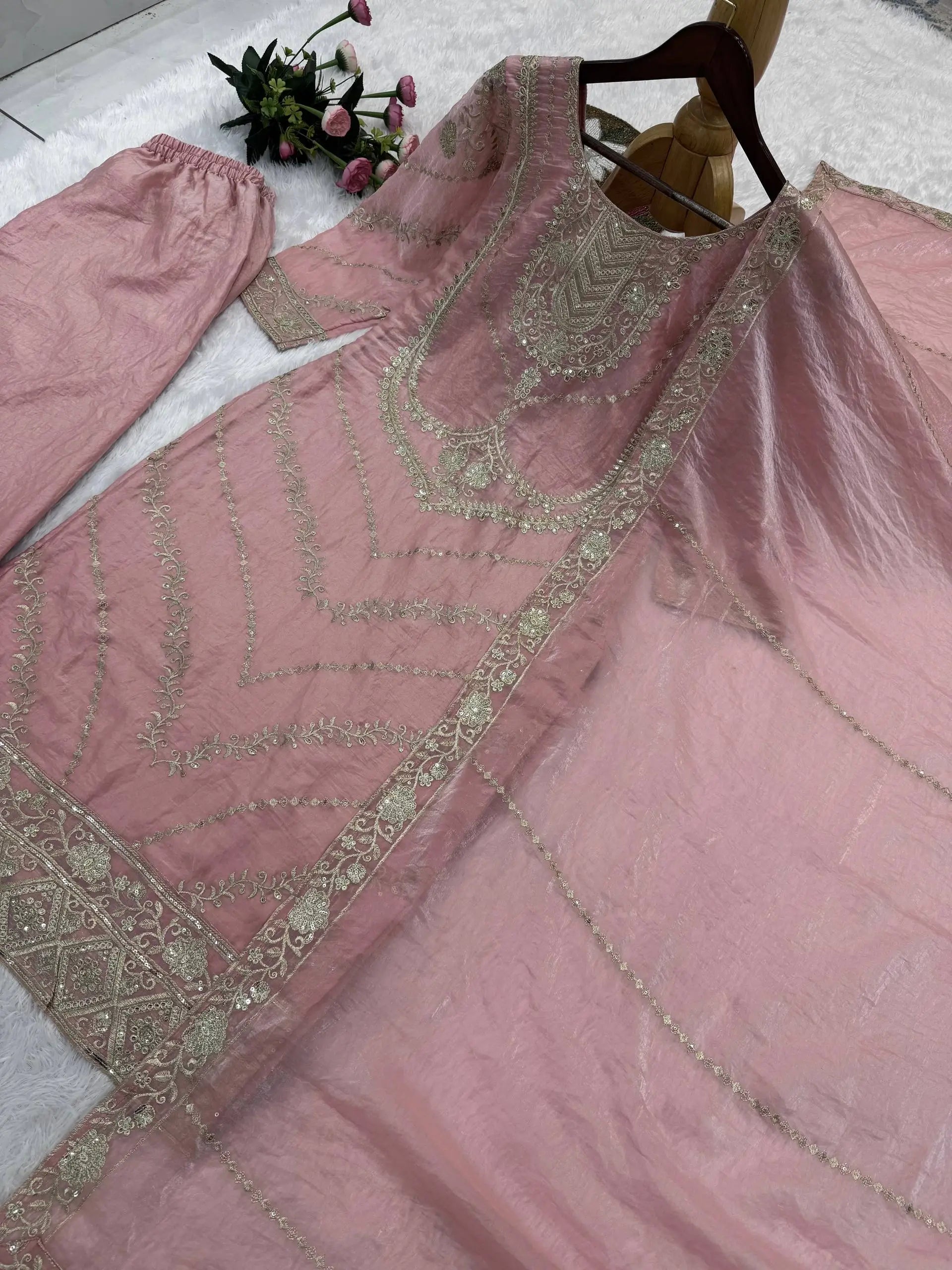 Elegant Embroidered Silk Suit Set for Festive and Wedding Wear