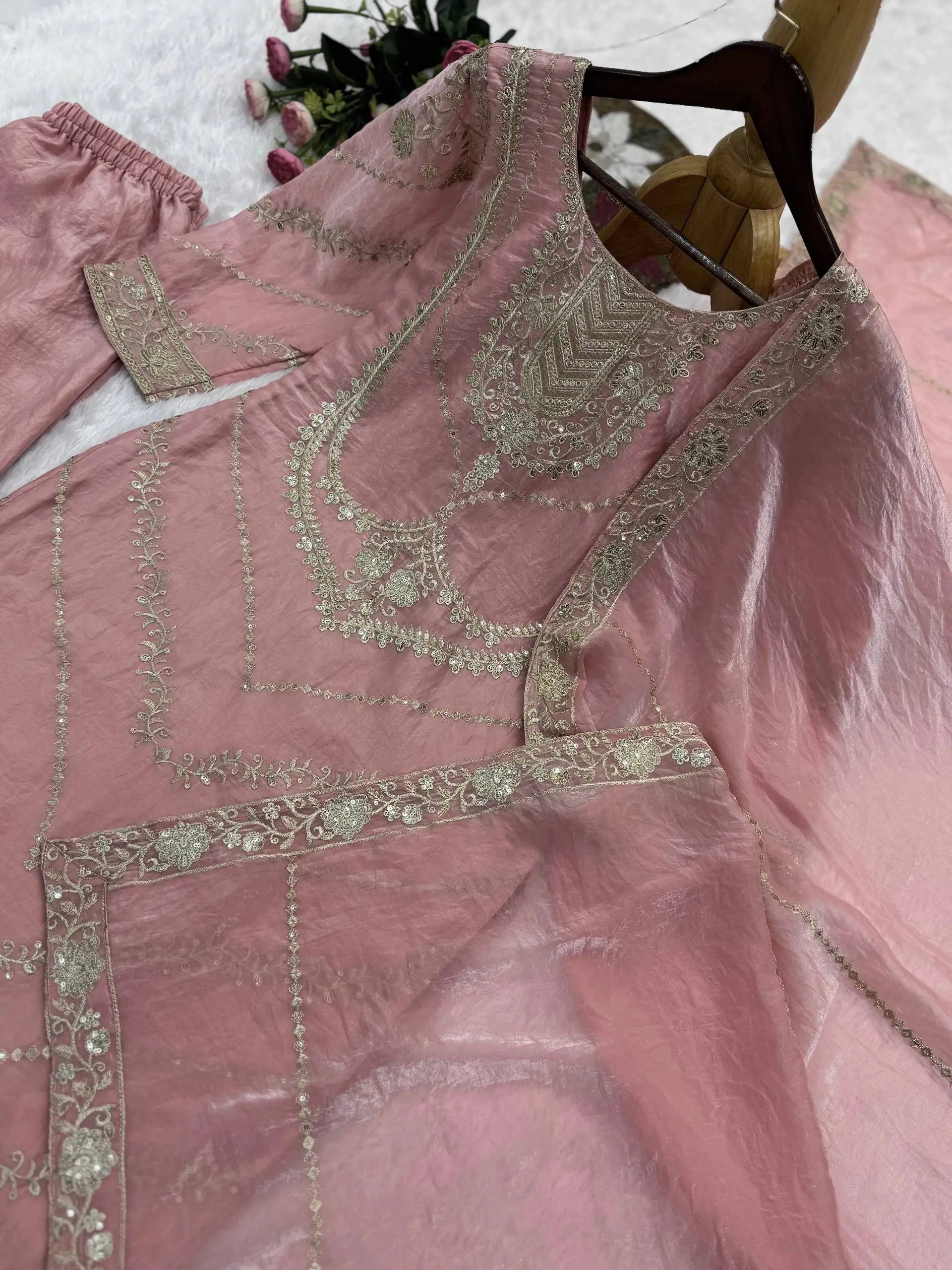Elegant Embroidered Silk Suit Set for Festive and Wedding Wear