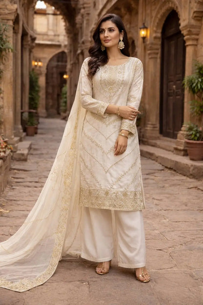 Elegant Embroidered Silk Suit Set for Festive and Wedding Wear
