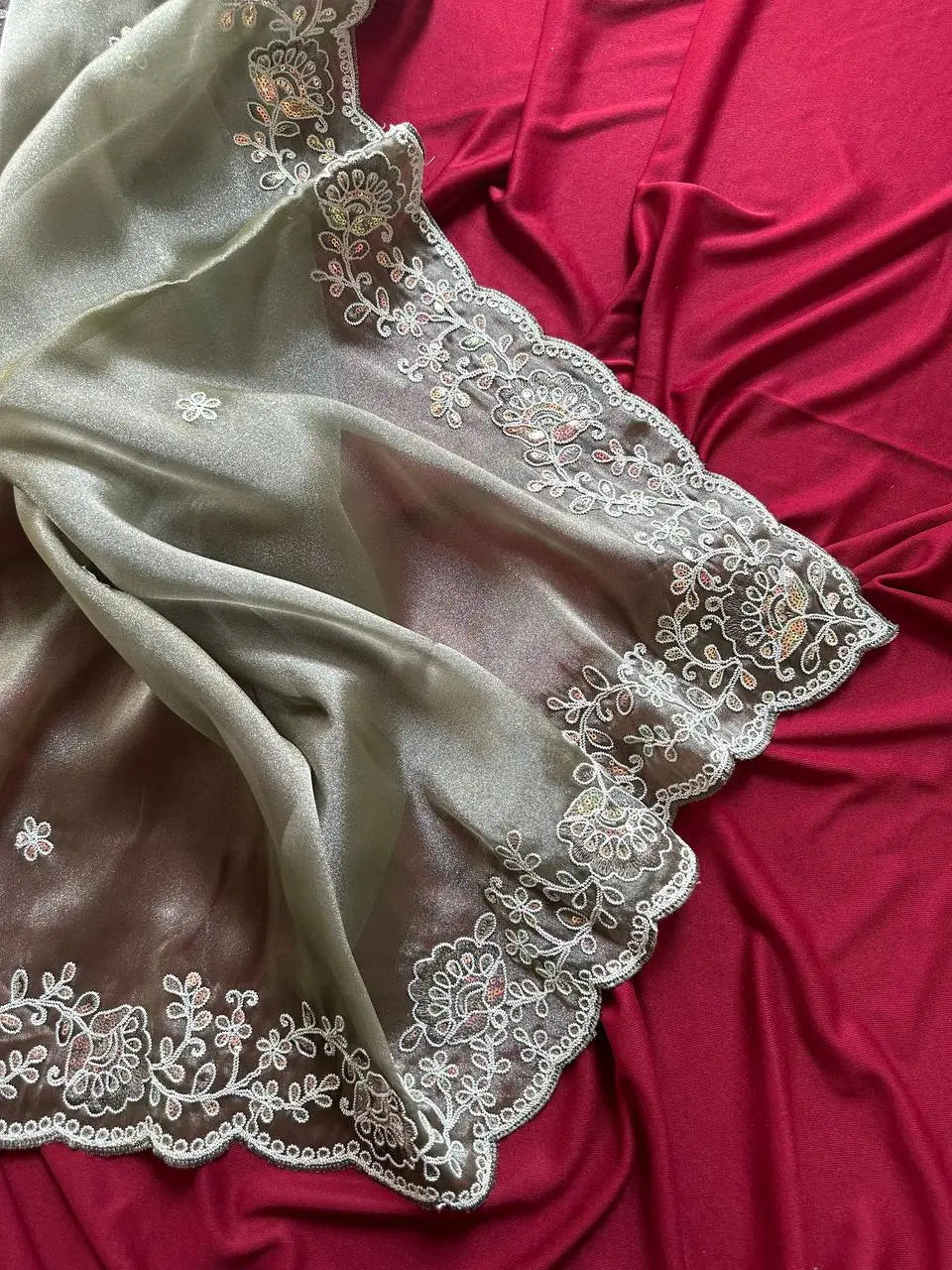 Elegant Embroidered Tissue Silk Saree with Designer Blouse