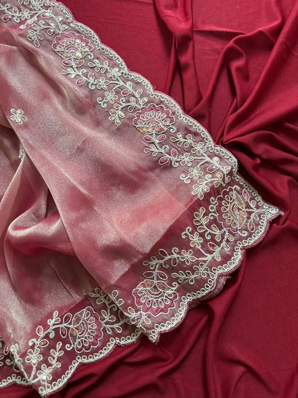 Elegant Embroidered Tissue Silk Saree with Designer Blouse