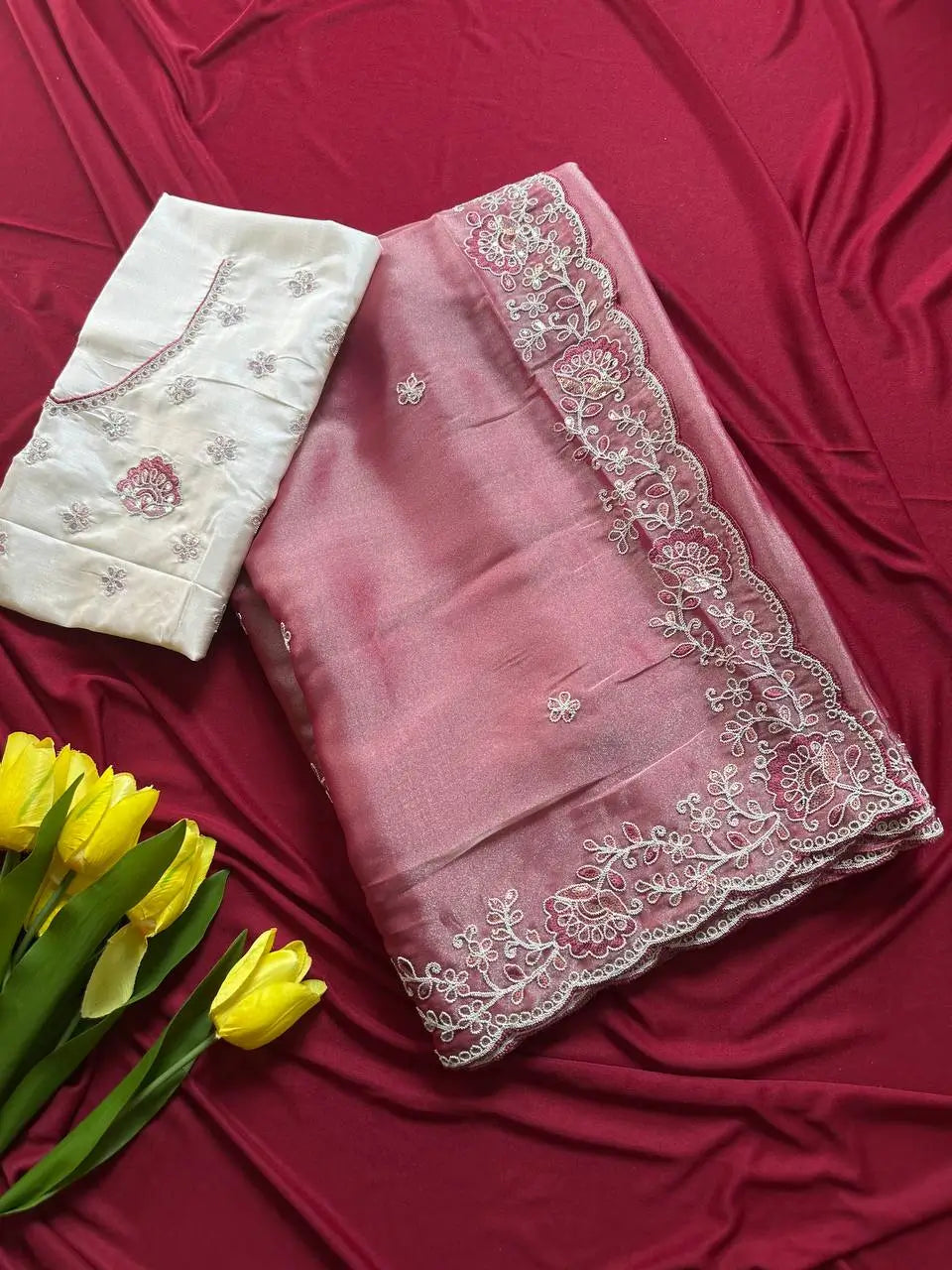 Elegant Embroidered Tissue Silk Saree with Designer Blouse