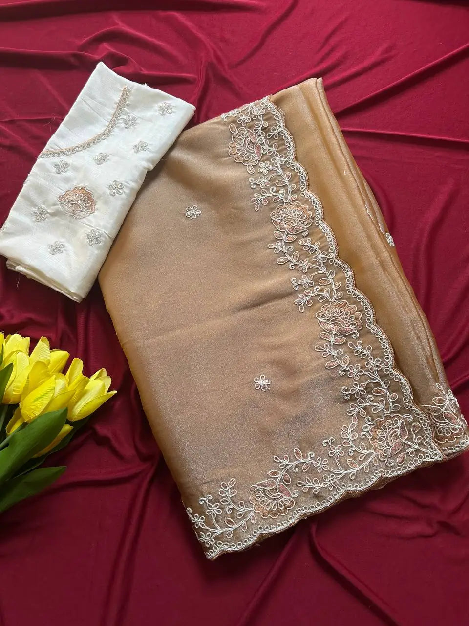 Elegant Embroidered Tissue Silk Saree with Designer Blouse