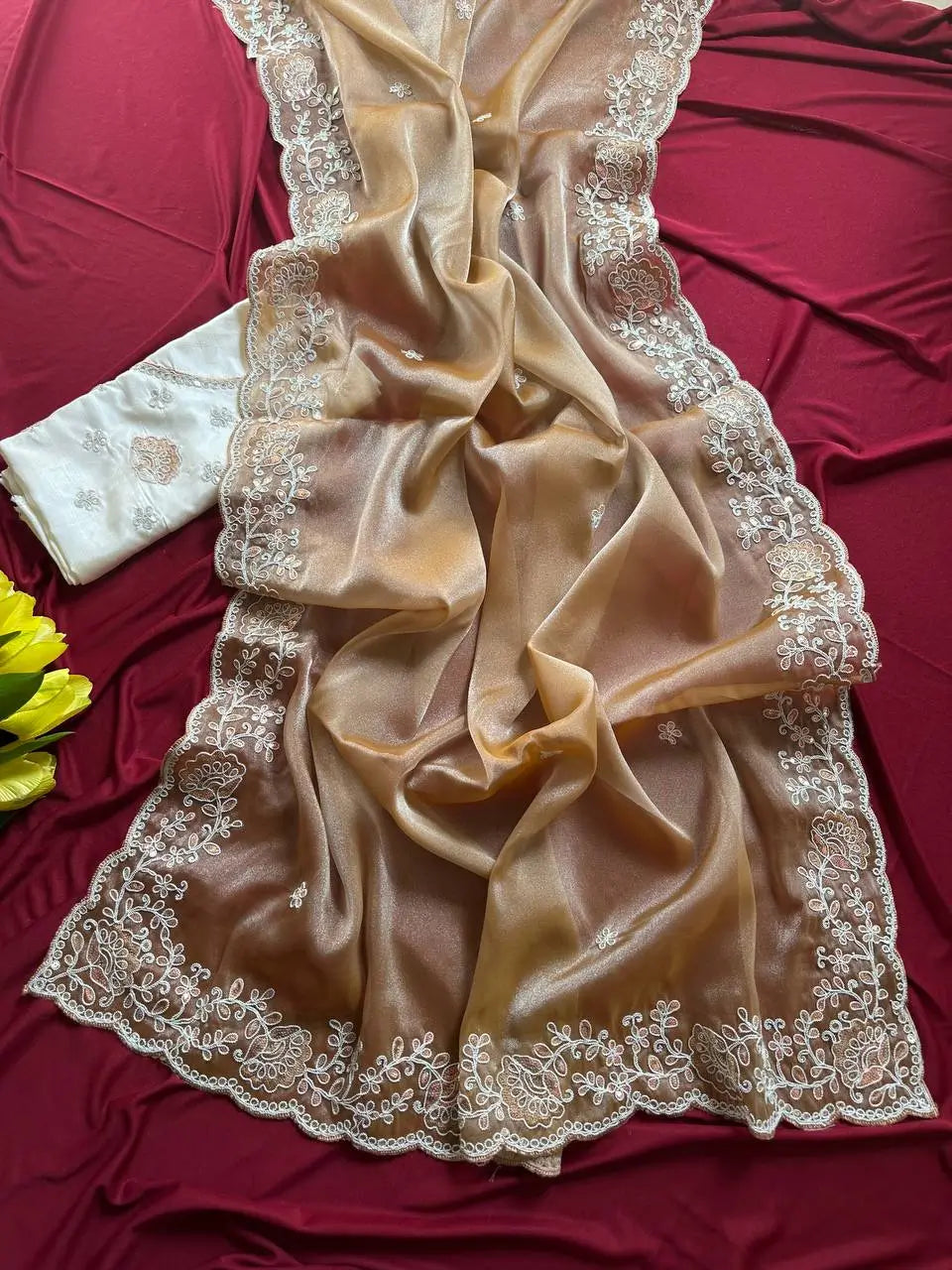Elegant Embroidered Tissue Silk Saree with Designer Blouse