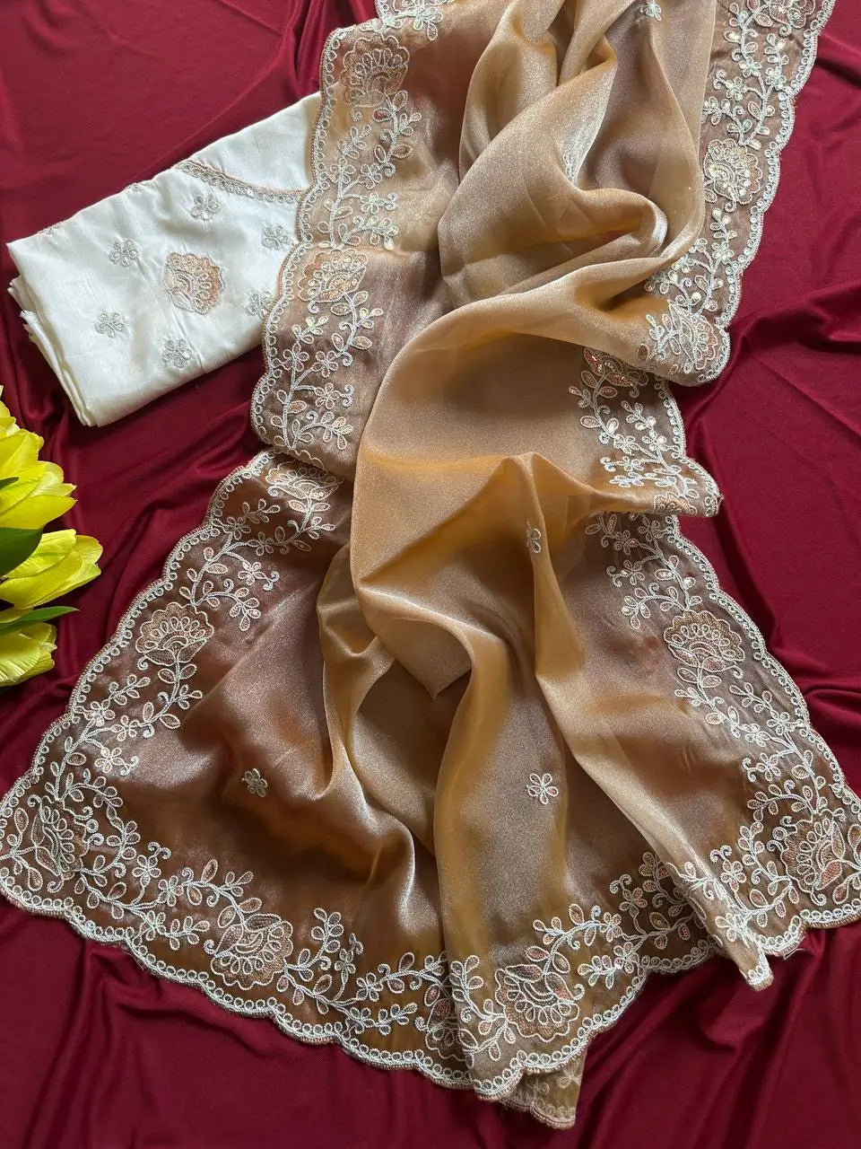 Elegant Embroidered Tissue Silk Saree with Designer Blouse