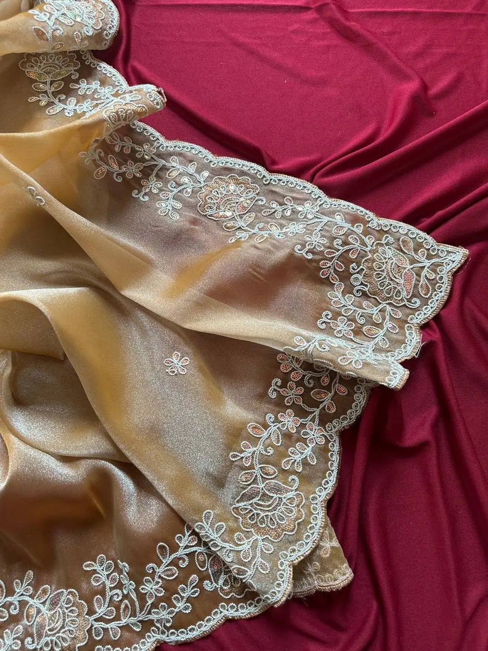 Elegant Embroidered Tissue Silk Saree with Designer Blouse