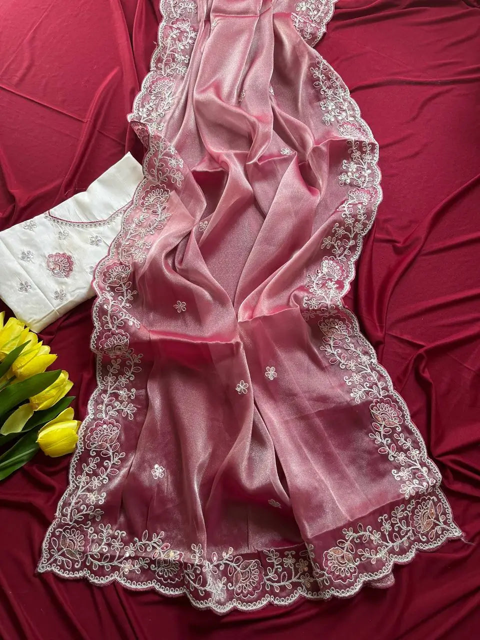 Elegant Embroidered Tissue Silk Saree with Designer Blouse