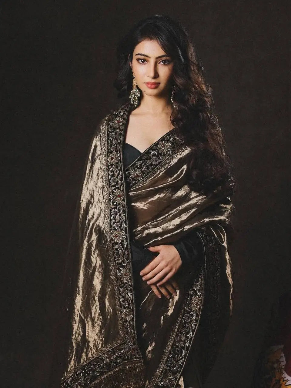 Elegant Embroidered Twill Saree for Festive and Party Wear