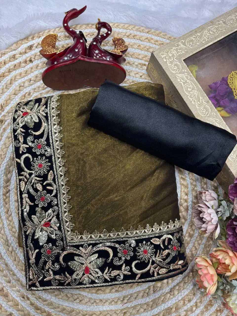 Elegant Embroidered Twill Saree for Festive and Party Wear