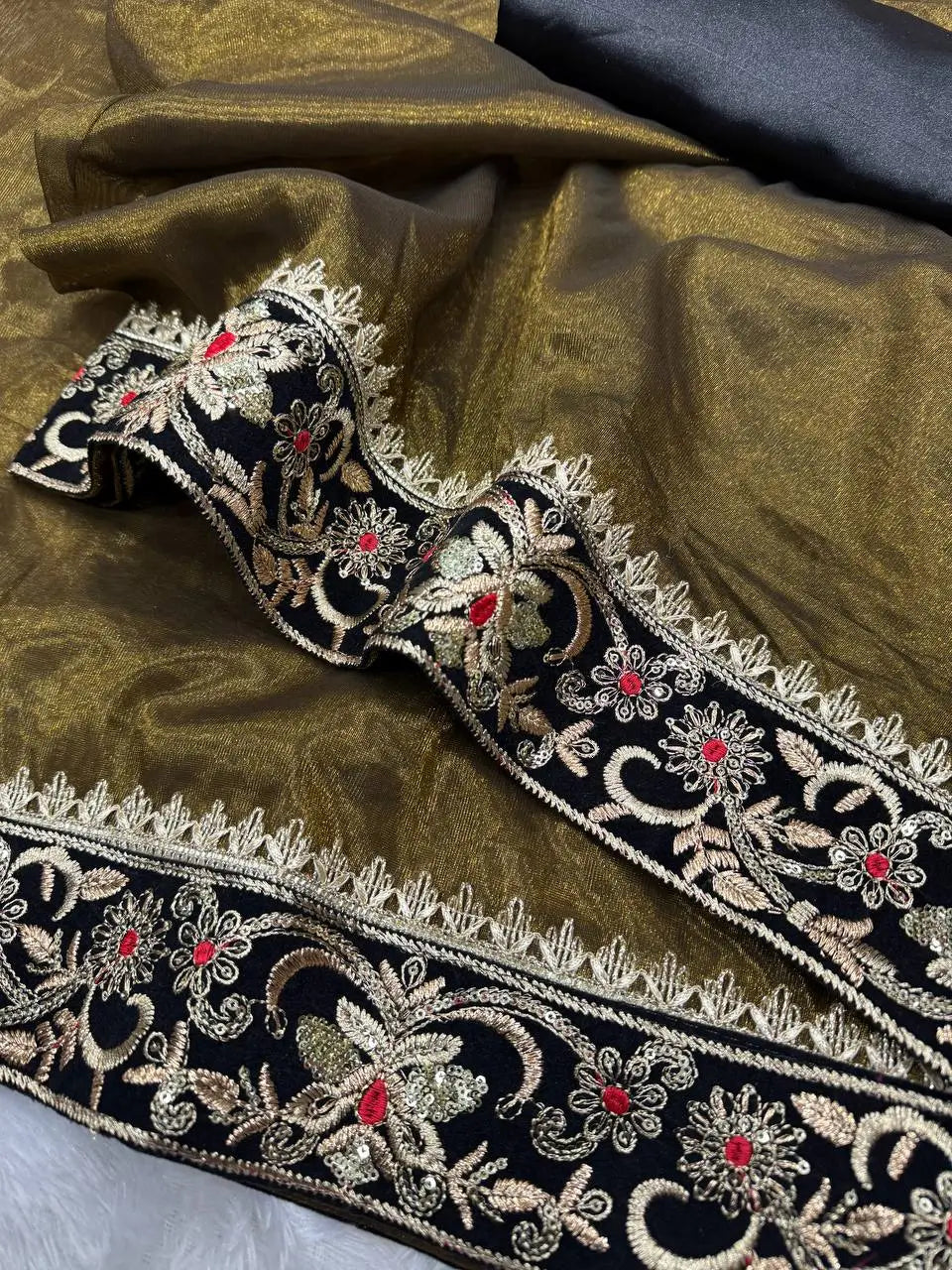 Elegant Embroidered Twill Saree for Festive and Party Wear
