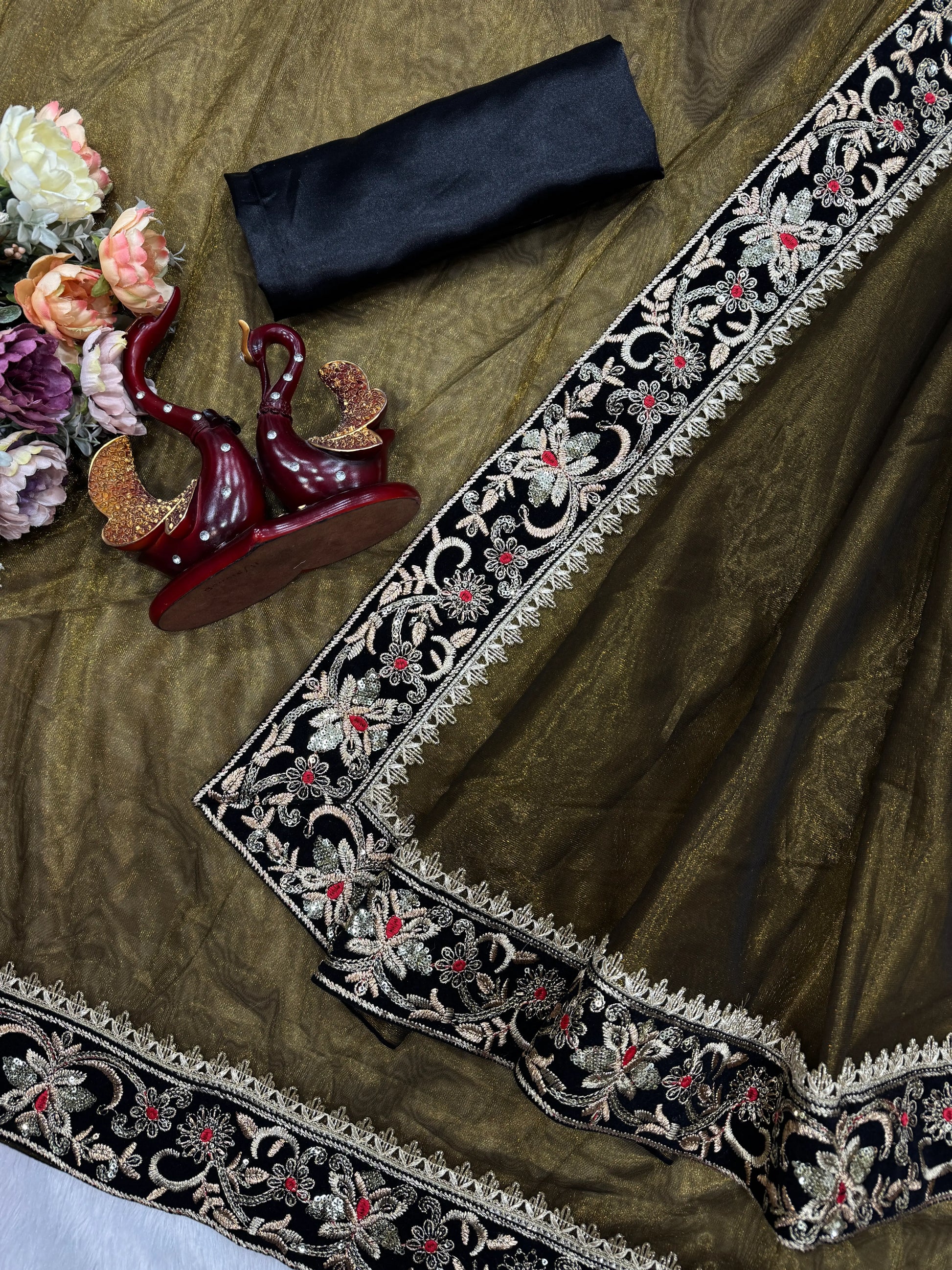 Elegant Embroidered Twill Saree for Festive and Party Wear